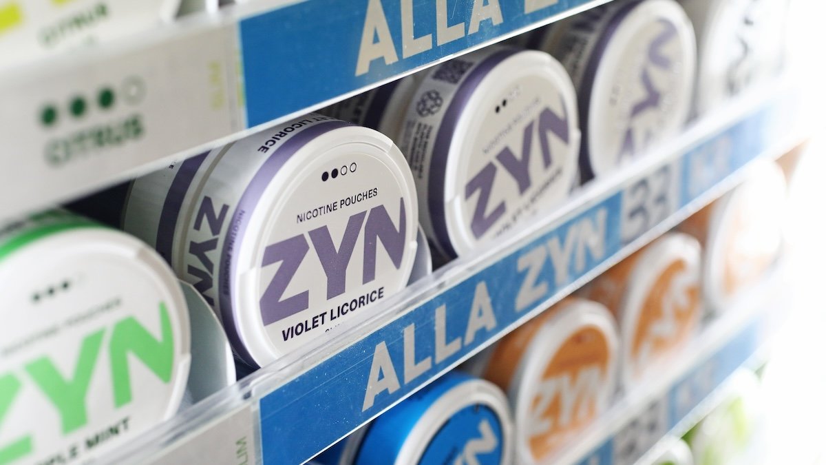 ZYN nicotine pouch tins displayed on store shelf