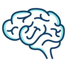 Stylized blue brain illustration on black background