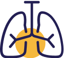 Stylized lungs icon with golden circle