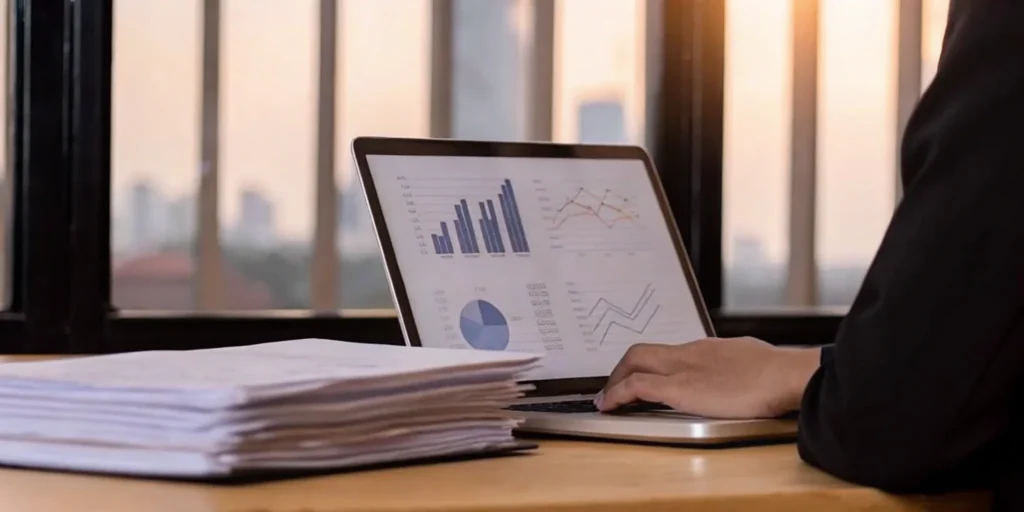 Person analyzing financial charts on laptop