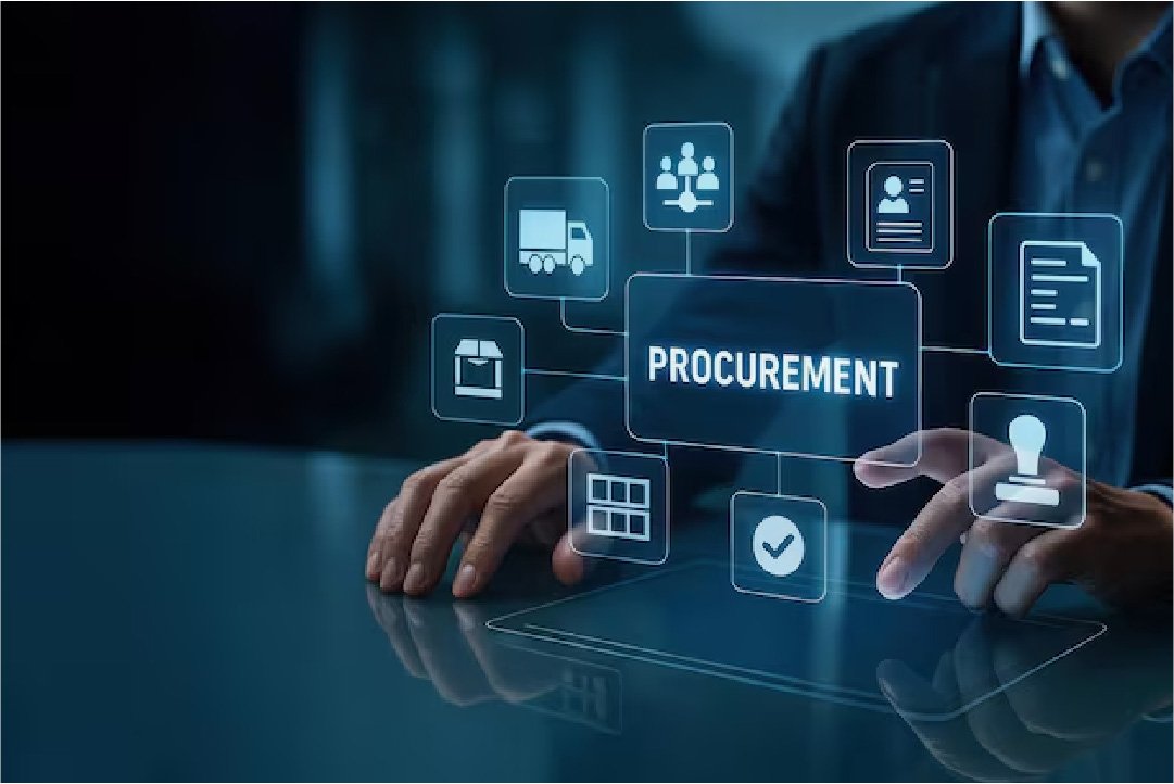 Procurement touchscreen interface with business icons